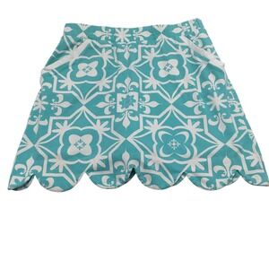 AnaClare Teal White Geometric Scalloped Hem‎ Skort Womens Medium Fleur De Lis